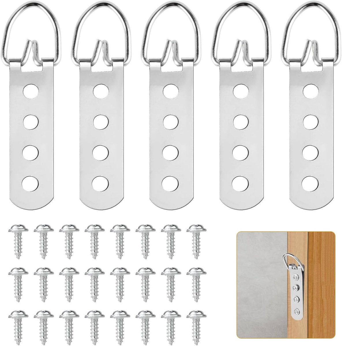 Set van 6 D-ring fotohangers voor zware fotohangers, fotohaken om vast te schroeven, fotoophanging, fotolijst, fotohanger voor foto, spiegel, hanger, kunstwerklijst, met 24 schroeven