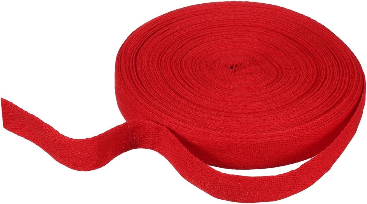 Katoenen Visgraatlint 20 mm x 21 meter geweven visgraatband biasrol voor doe-het-zelf naaien geschenkverpakking, rood
