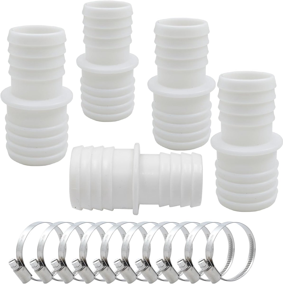 5 stuks zwembadslangverbinders Ø 32 op 38 mm met 10 slangklemmen, universele buisverbinders voor filterpompslangen