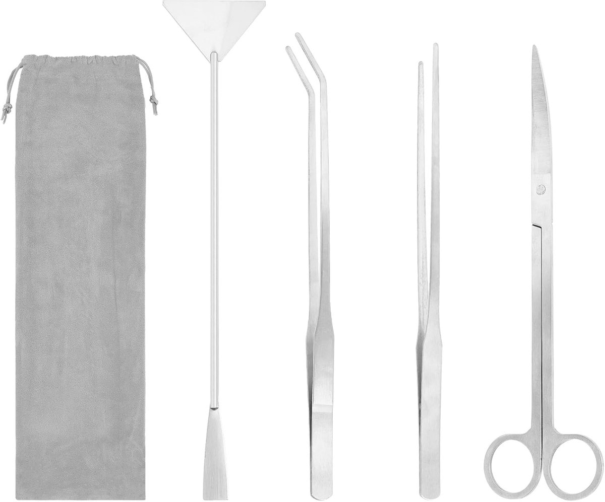 Gereedschapsset, 4-in-1 Aquarium Aquascape Gereedschap Starter Kit Anti-Roest Waterplant Roestvrij Staal Lange Pincet Schaar Spatel Tool Set voor Aquascape Schoon Aquarium Set, Zilver