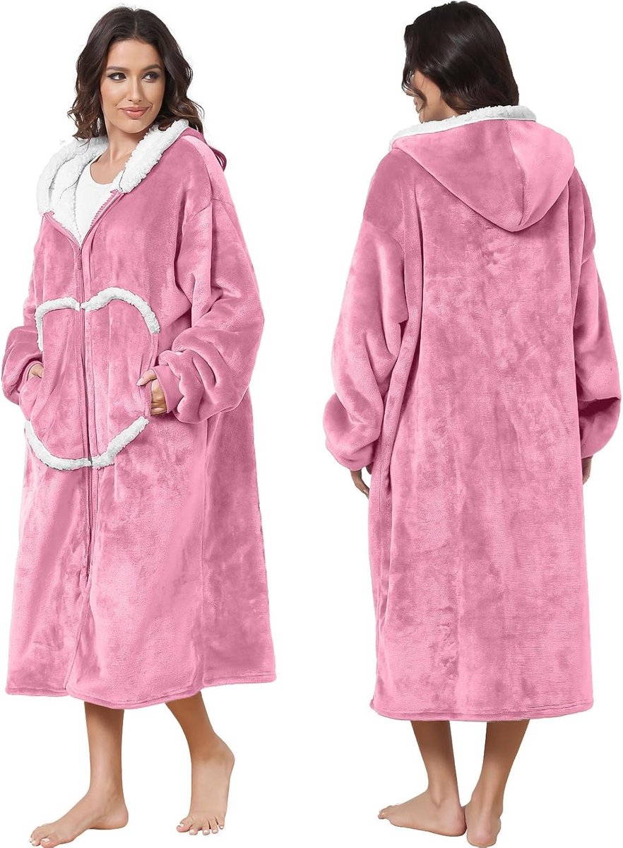Wearab deken hoodie, gezellige flanellen deken met mouwen en rits voor dames, heren, tieners (80 x 120 cm)