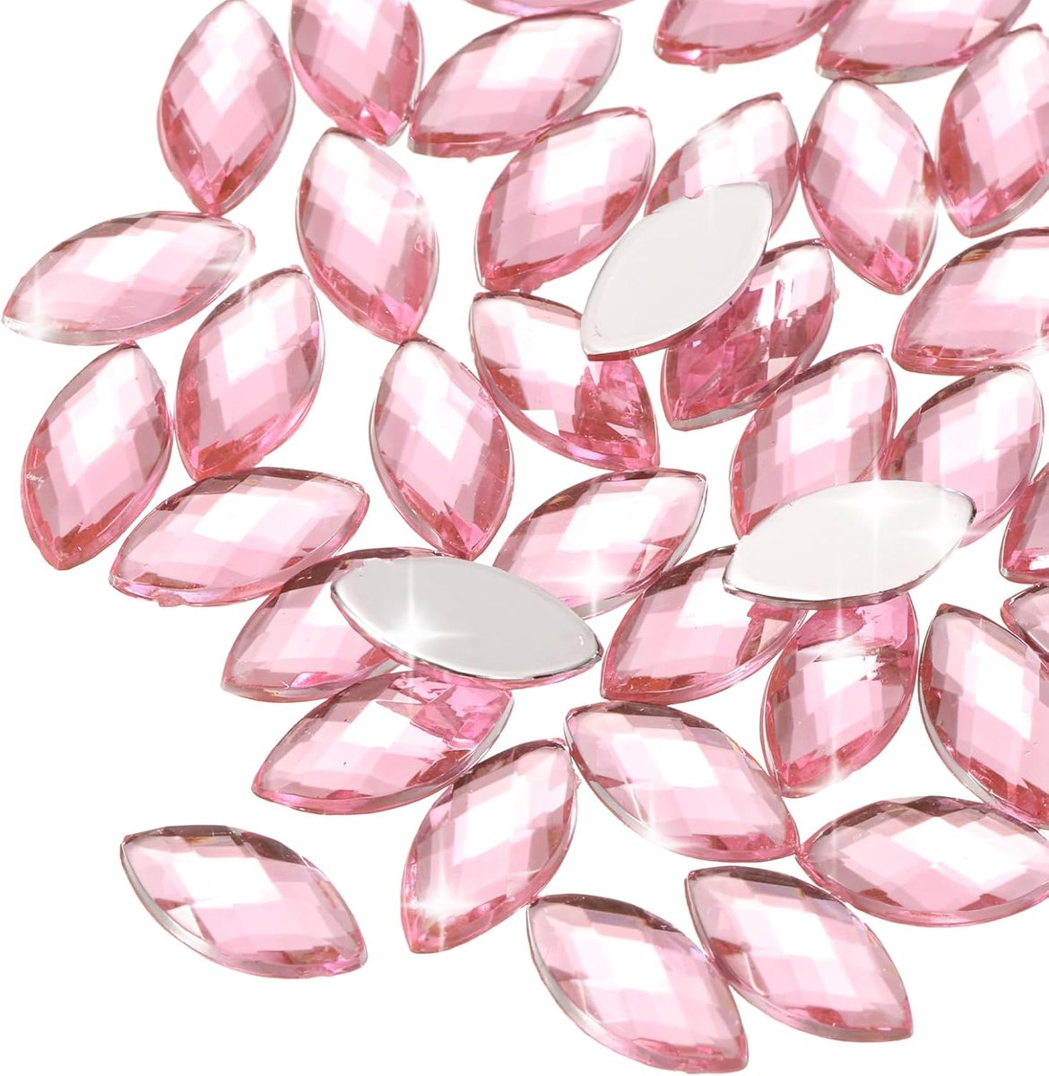 Strassteentjes met platte onderkant, glitterstenen om te knutselen, 6 x 12 mm, marquisevormige acrylkristallen edelstenen voor kleding, schoenen, doe-het-zelfgeschenken, lichtroze