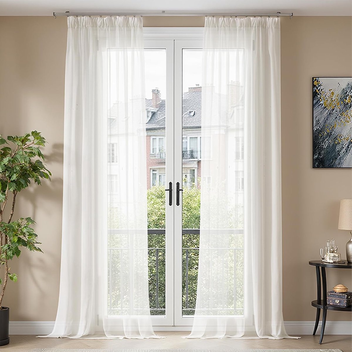 Gordijnen woonkamer gordijnen gordijnen H225xB140 2-delige set wit | Gordijnen met plooiband gordijnen moderne landelijke stijl slaapkamer lichtdoorlatende gordijnen woonkamer transparant