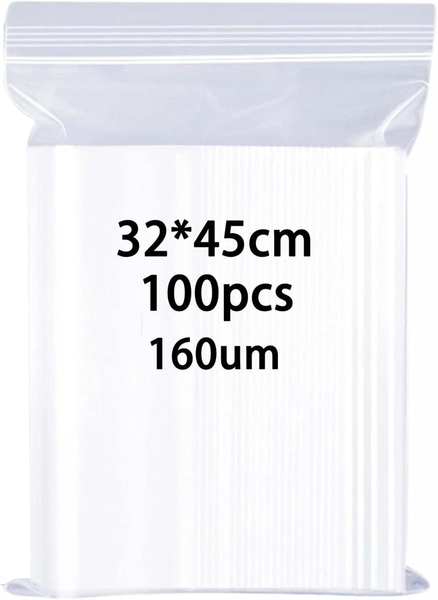 hersluitbare zakken, groot, 32 x 45 cm, 100 stuks, 160 μm, verdikt, hersluitbare plastic zakken, luchtdicht, voor het opbergen van kleding