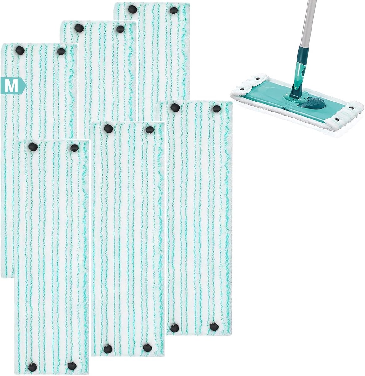 Set van 6 vloerwissers, reservehoezen compatibel met Leifheit Clean Combi Twist M Micro Duo set, wisserovertrek, microvezel, reserveaccessoires, mop, sterke reinigingskracht, 42 x 15 cm