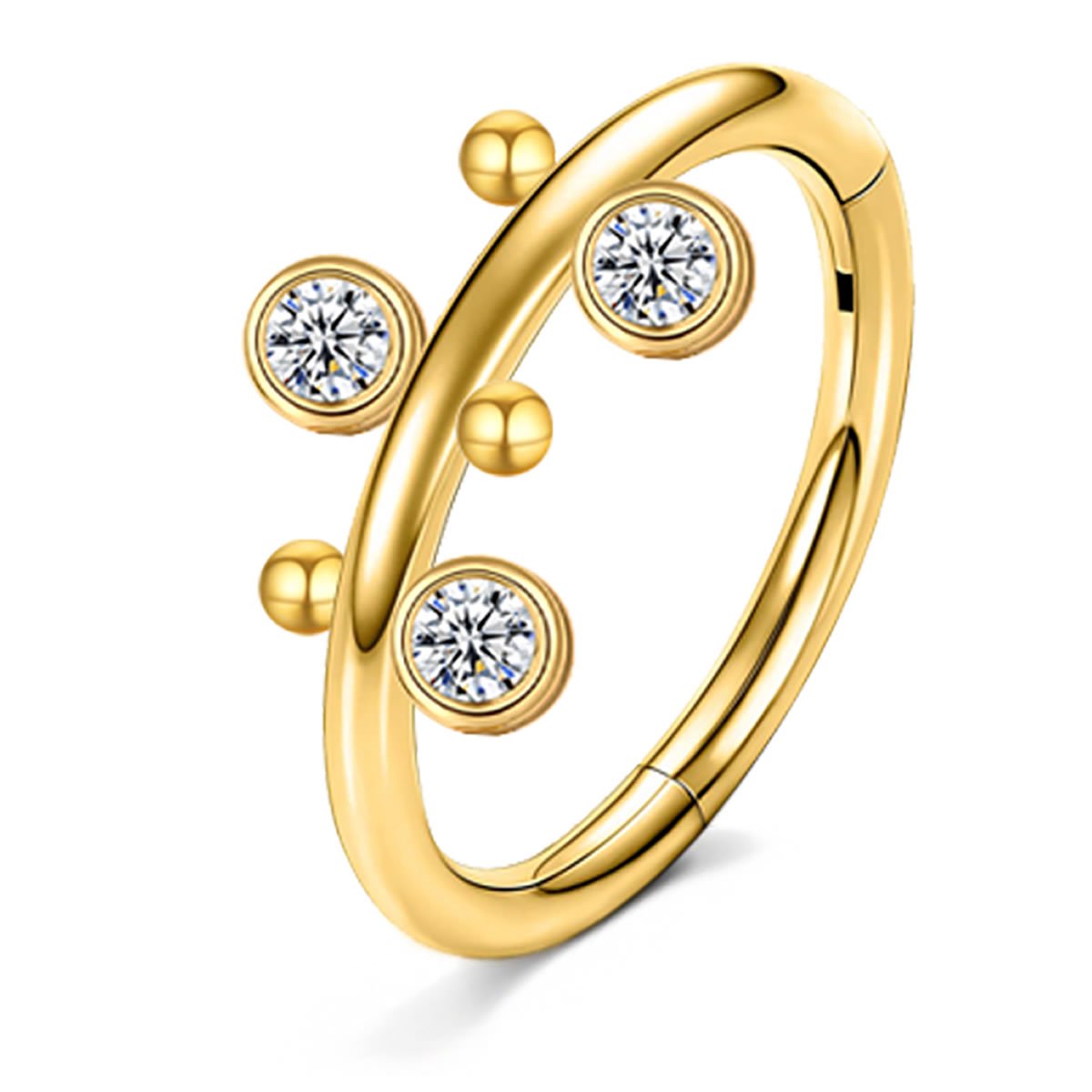 Segment Ring Piercing - 1.2 x 8mm – Helix Clicker met Kristallen en Balletjes – 316L Chirurgisch Staal