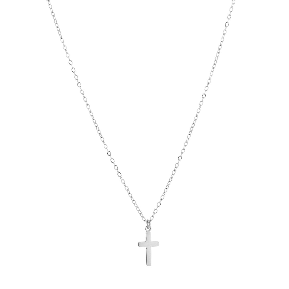 Cross Pendant Cable Chain Necklace – Kruisje Ketting – RVS - Zilver