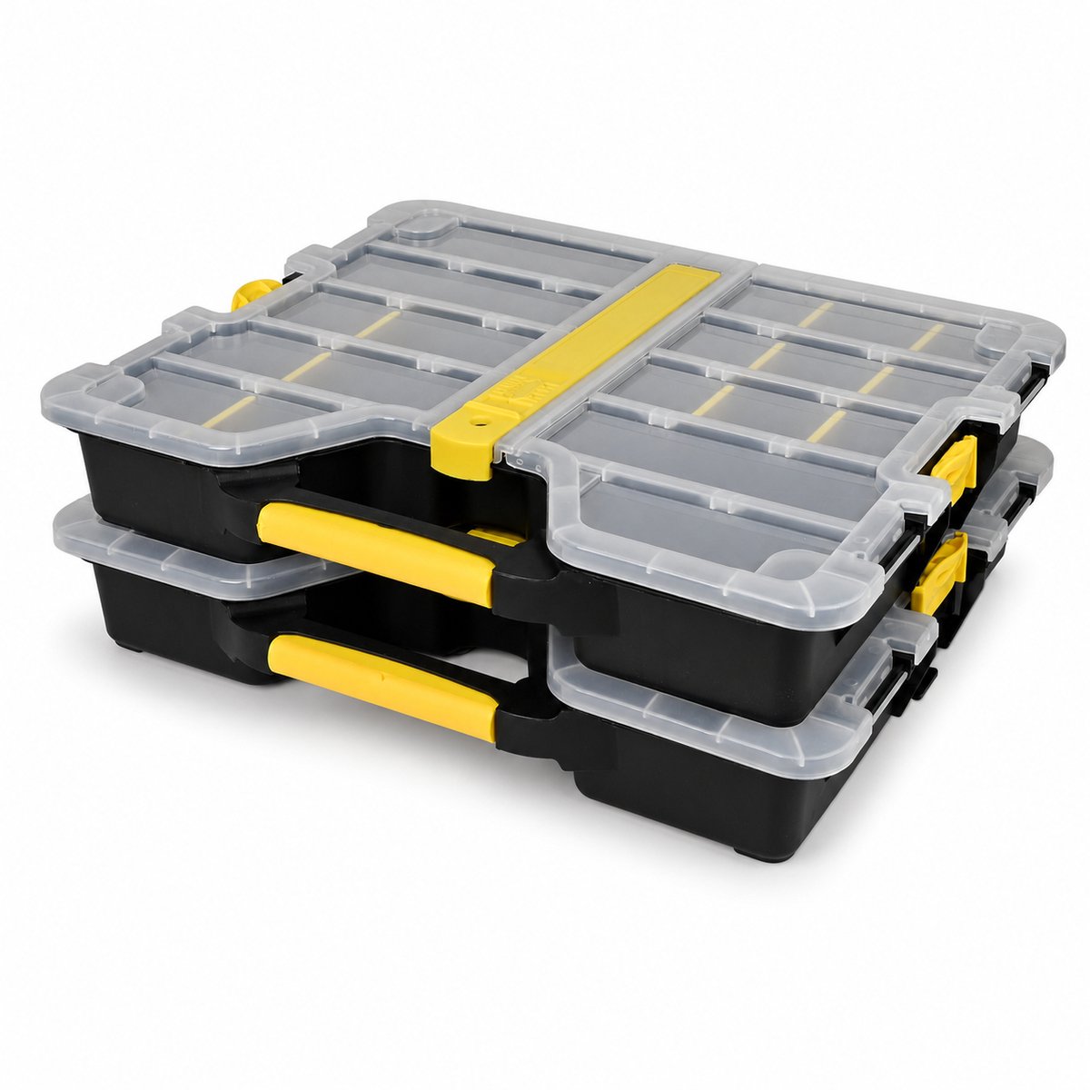 Stapelbare Opbergbox 2-delig - 28 Vakken - 36,5 x 30 x 6 cm - Zwart/Geel