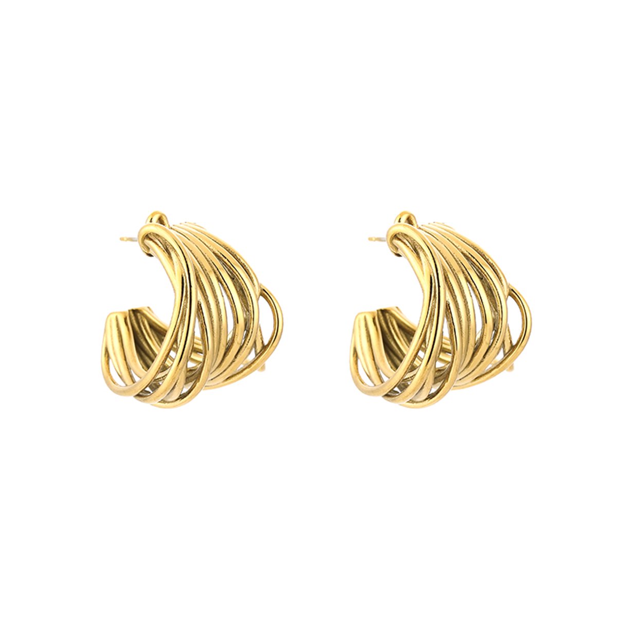 Multi-Strand Intertwined Chunky Studs – Luxe Gevlochten Multi-Ring Oorstekers – RVS - Goud