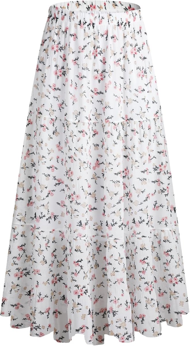Damesrok, elastische hoge taille, maxi chiffonrok met voering, zomers, vintage stijl, lange elegante A-lijn strandrok