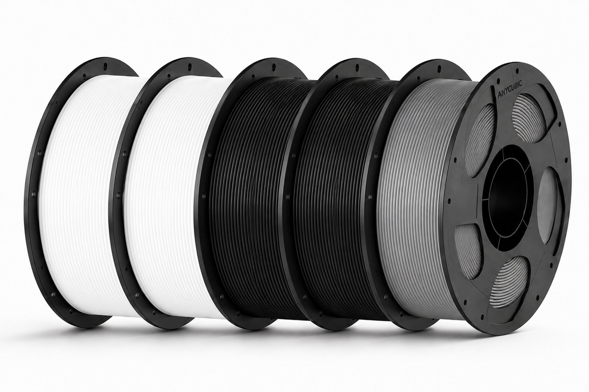 PLA Filament Bundel 5kg Rollen – 2x Wit, 2x Zwart & 1x Grijs – 1.75 mm – Hoge Printkwaliteit – Snelle Levering, Morgen in Huis