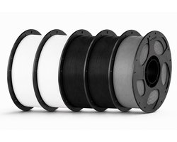 PLA Filament Bundel 5kg Rollen – 2x Wit, 2x Zwart & 1x Grijs – 1.75 mm – Hoge Printkwaliteit – Snelle Levering, Morgen in Huis