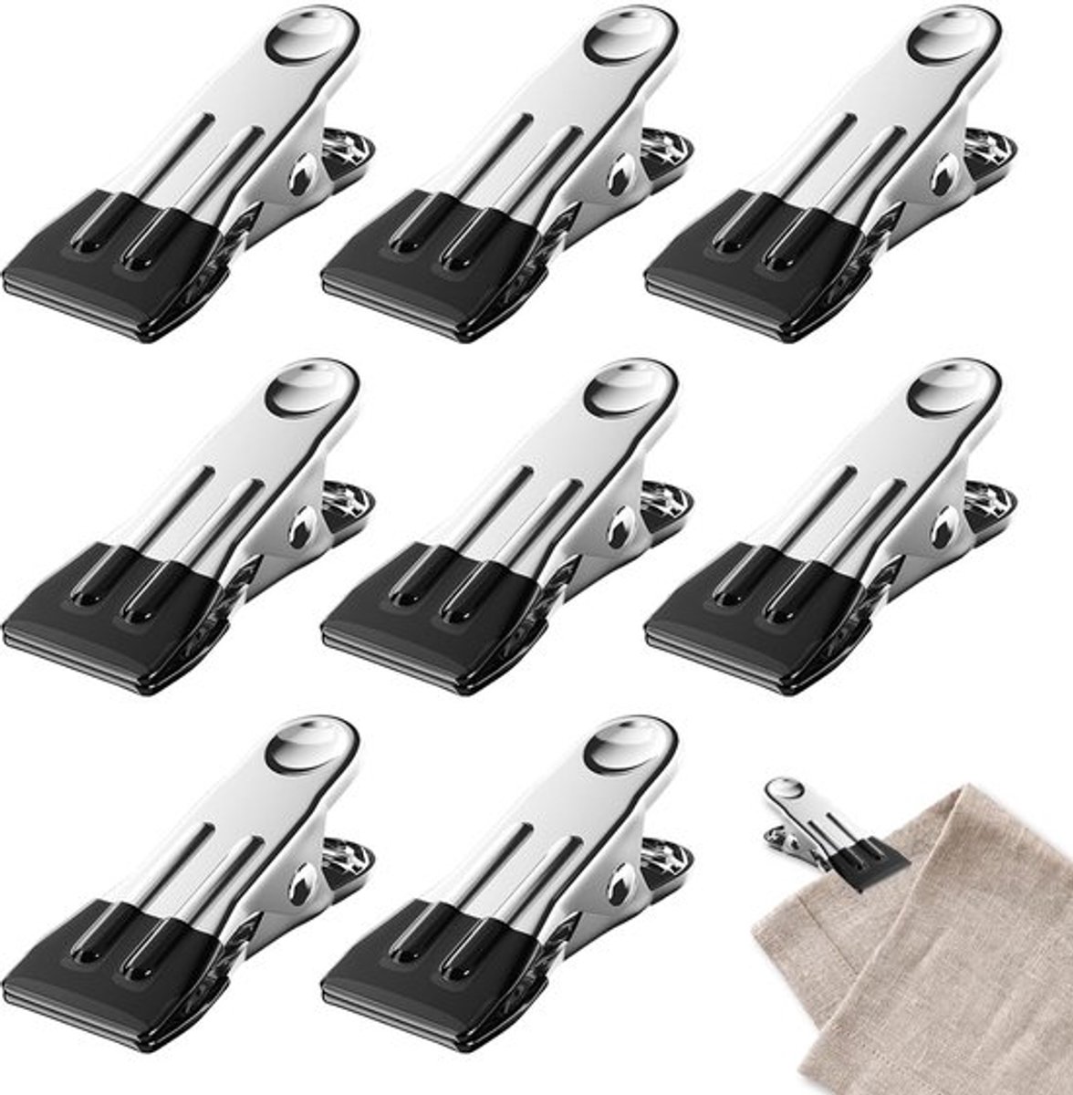 Wasknijpers Roestvrij Staal - Set van 8 - Antislip Uiteinden - Robuuste Klemmen - Multifunctioneel - Vlekvrij Gebruik - Wasknijper
