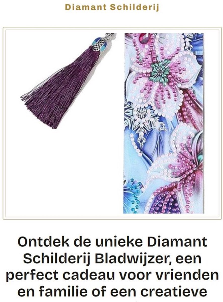 Bladwijzer DIY Set - Lederen Bladwijzer - Diamant Schilderij - Vlinder Bloem Design - Kristaldiamanten - 21cm x 6cm - Boekenlegger