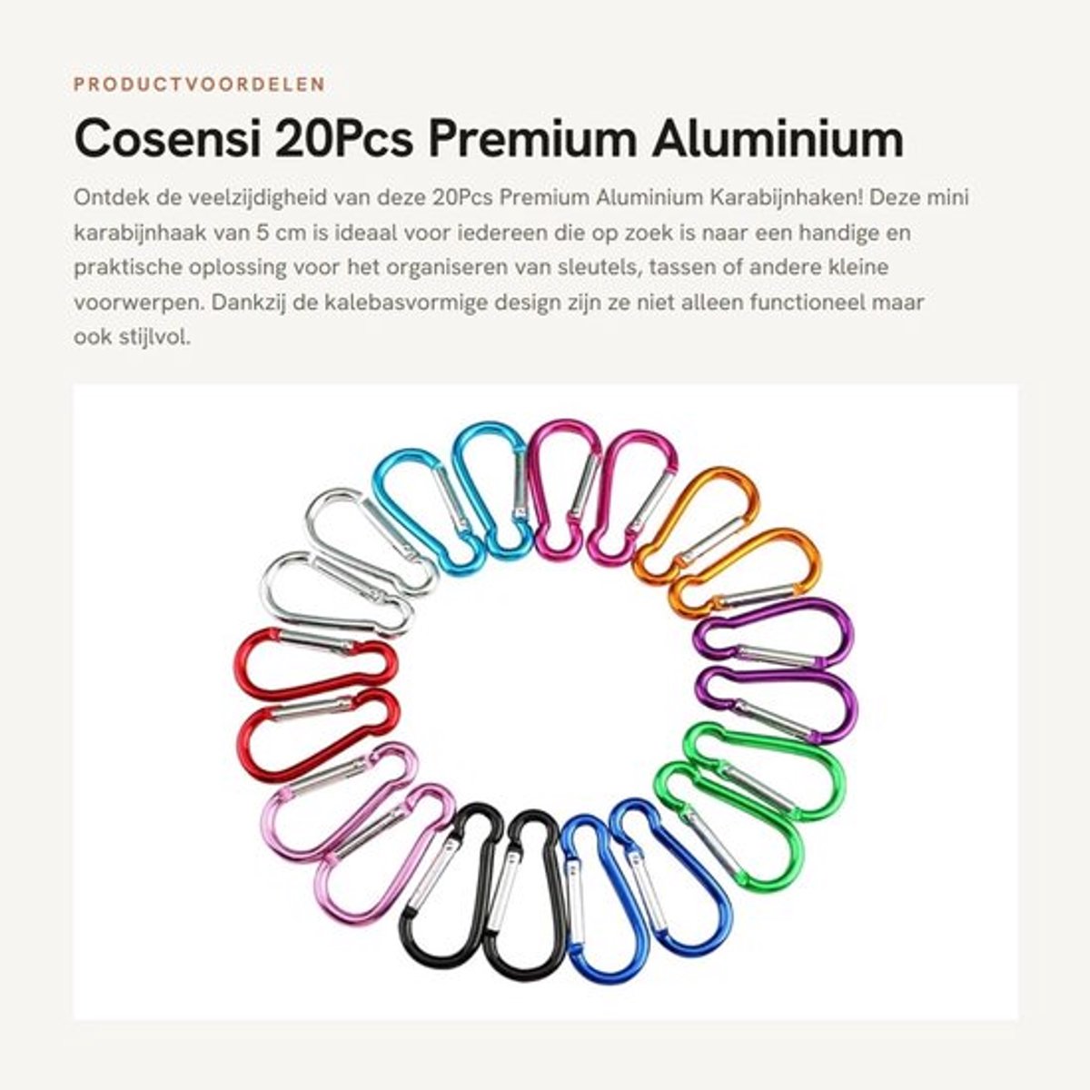 Karabijnhaak Set 20 Stuks - Mini Karabijnhaak 5cm - Aluminium Sleutelhanger - Multifunctionele Clip - Diverse Kleuren - 100% Tevredenheidsgarantie