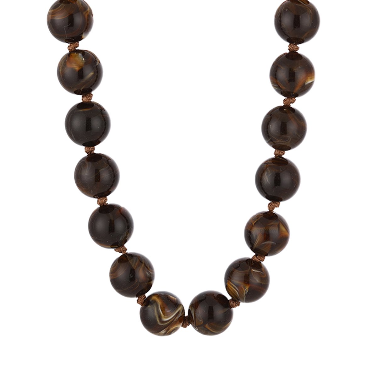 XL Round Bead Necklace – XL Kralen Ketting – RVS - Bruin