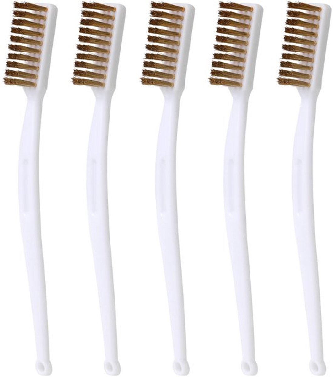 Schoonmaakborstel 17,3 cm - 5 Stuks - Versterkte Borstels - Duurzaam - Koper - Mini Handgreep - Reinigingsborstel