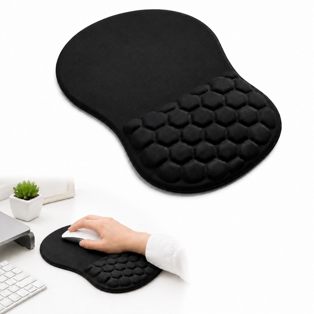 Ergonomische muismat met polssteun -Polssteun Toetsenbord en Muis Ergonomisch-Ergonomisch- Polssteun -Memory foam - Antislip en groot- Antislip Rubberen Onderkant -Comfortabel voor Thuis & Kantoor- Zwart