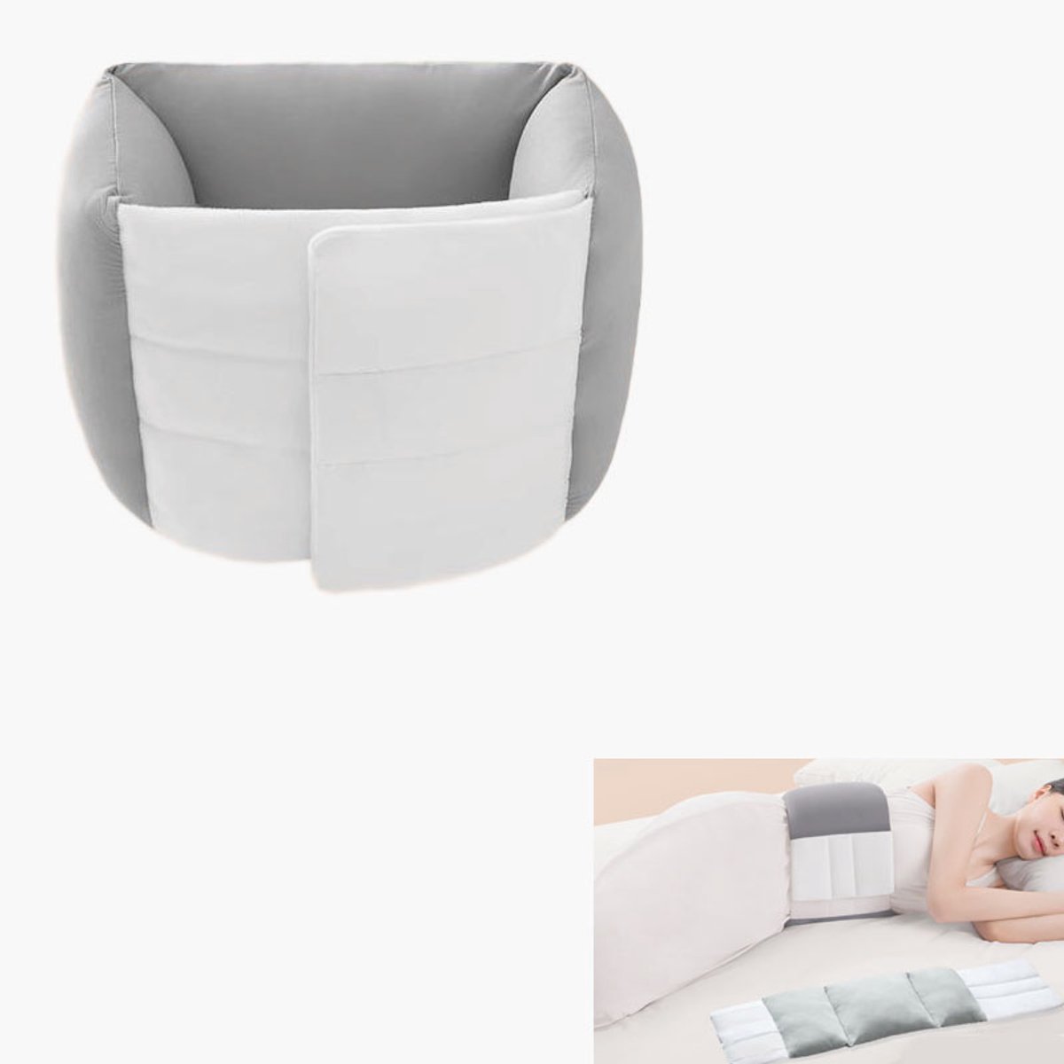 Lendensteunkussen - Rugkussen - Ergonomisch lendensteunkussen - 100x18cm - 360° omsluitend - Donsvulling - Geschikt voor bed, kantoor en auto - Verlicht rugpijn en druk op de wervelkolom - Grijs