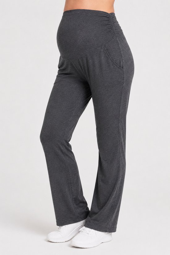SparkNine Zenstretch zwangerschapslegging - flare broek met steekzakken - S - grijs - zachte stof - rekbaar & stijlvol - praktisch - maternity — afbeelding 2
