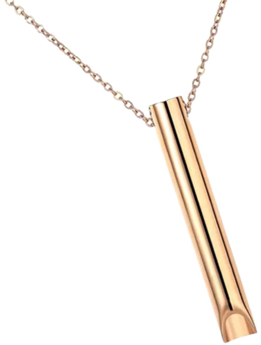 Ademketting - Ademhalingsketting - Ademtrainer - Meditatie fluitje - Rustig ademen - Breathing necklace - Breath trainer - Mindfulness - Stoppen met roken - Ademhalingsoefening - 5 cm - Goud - Jonyx