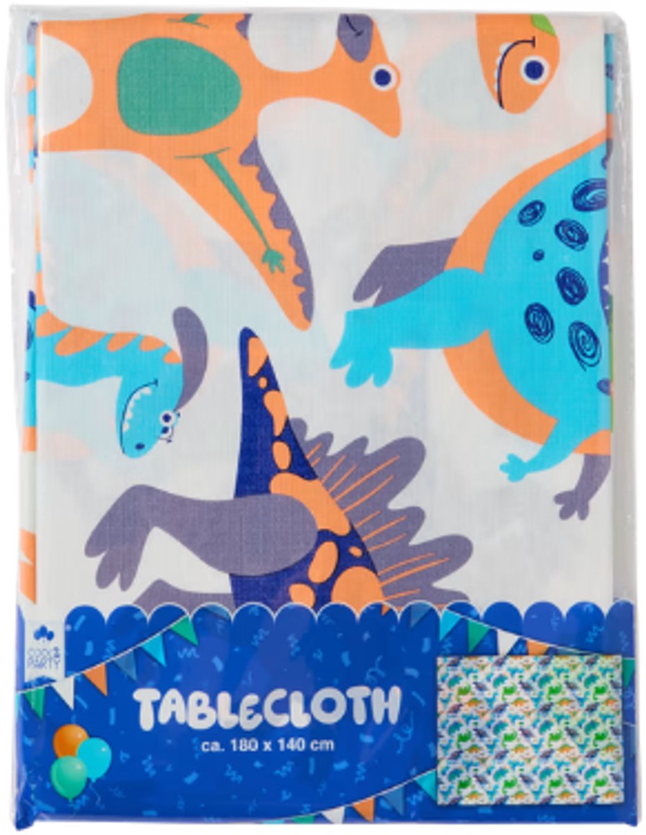 Feest Tafelkleed - 180 x 140 cm - Blauw met Dino's - Cool2Party Tafelkleed - Plastic | Wegwerp Tafelkleed - Tafelkleed vrolijke print