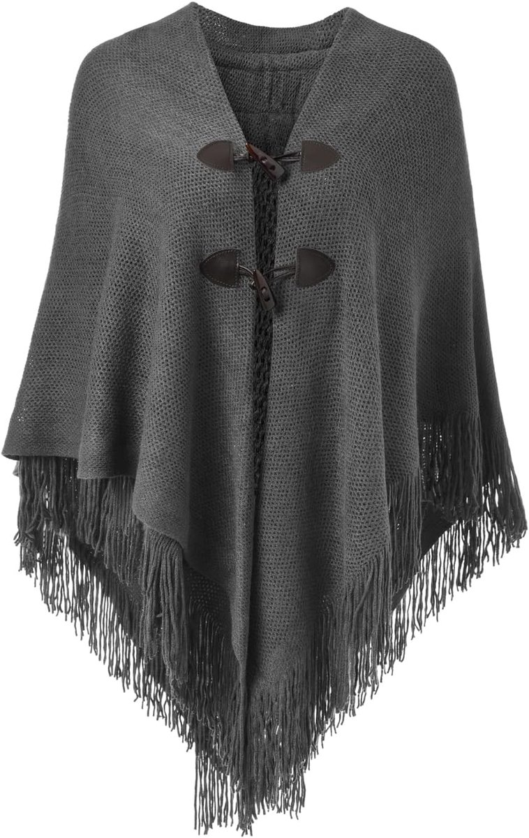 Poncho voor dames, open voorkant, losse pasvorm, omzoomde cape sjaal voor herfst winter 2023