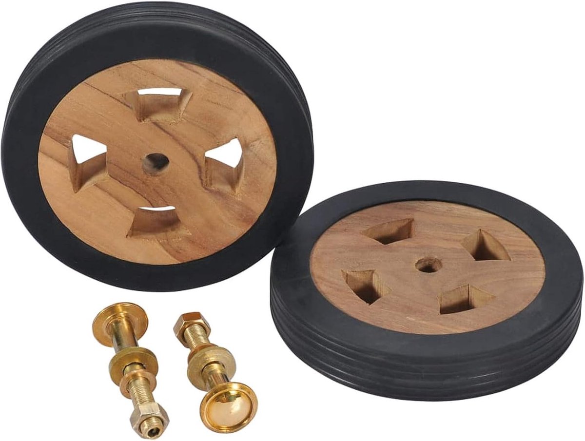 Reservewielen voor zonnebed, tuinligstoel, reservewielen, wielset, houten wielen, houten wielen, wielset, wielset 2 stuks, massief hout, teak 14 cm