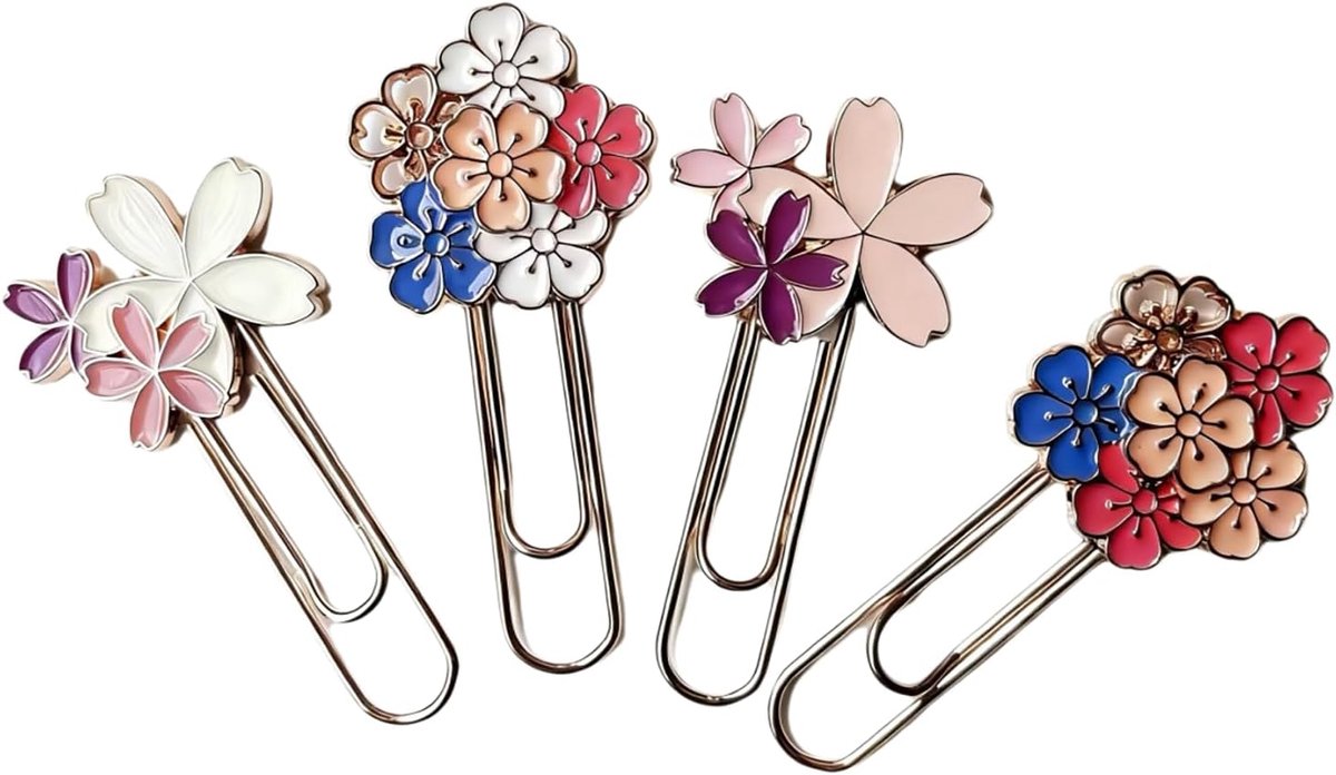 4 stuks paperclips-bladwijzers Sakura roze bloemen boek marker metalen bladwijzer voor kinderen, meisjes, studenten, kantoor, markering notebook, boeken