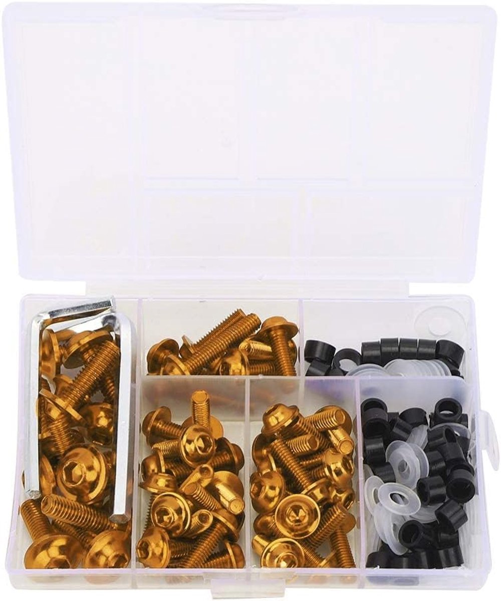 Schroeven Bevestigingsmiddelen 158 stks Universeel Kuip Bout Kit Fixing Sportbike Montage Assortiment Ringen Moeren Clips(Goud)