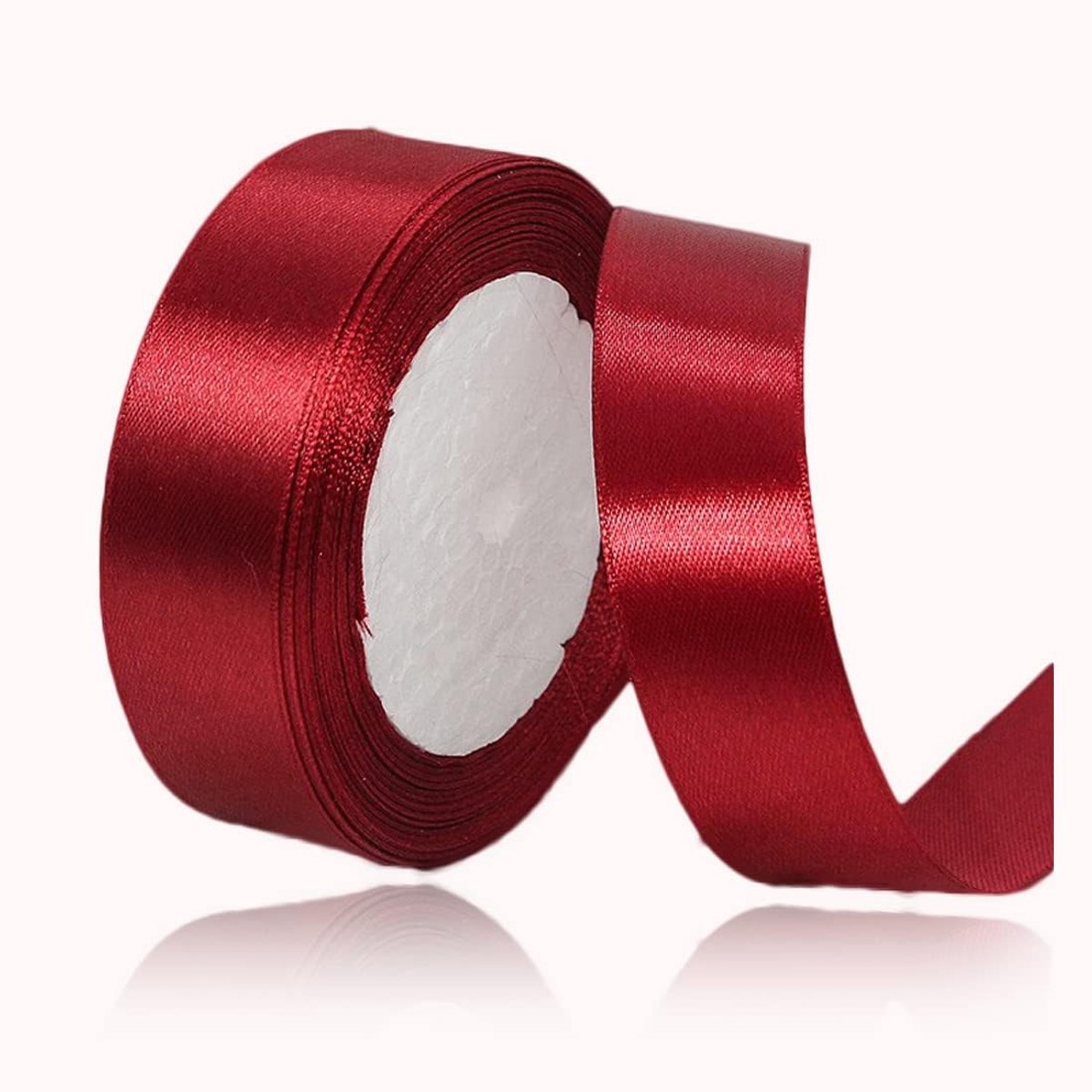 lint, 25 mm x 23 meter, wijnrood, effen kleur, stof, zijden lint voor knutselen, geschenkverpakking, bruidsboeket, bloemstuk, strikken maken, ballonnen, taartdecoratie en babyshower