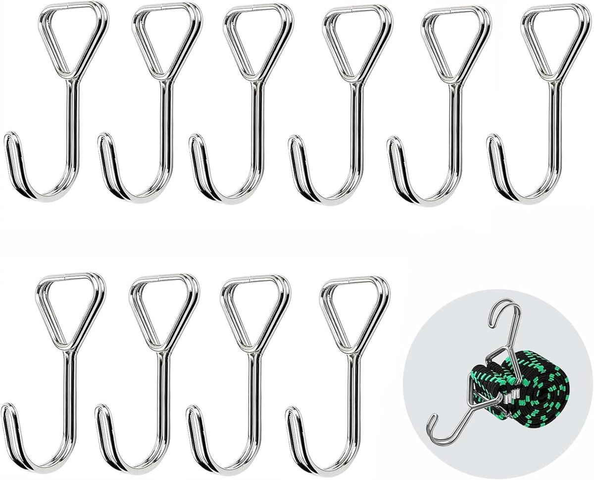10 stuks spiraalhaken, expanderhaken, spanbandhaken, ideaal voor het vastzetten van tenten, op de camping of voor het ophangen van kleding