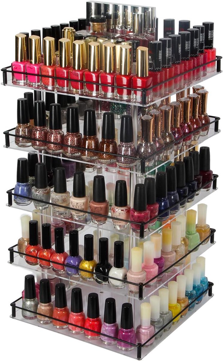 5 Tier Acryl 350 Nagellak 360 Roterend Display Rack Organizer Stand Make-up Cosmetica Opbergdoos Carrousel Plank met Iron Guard (5tier) – :MK302-5