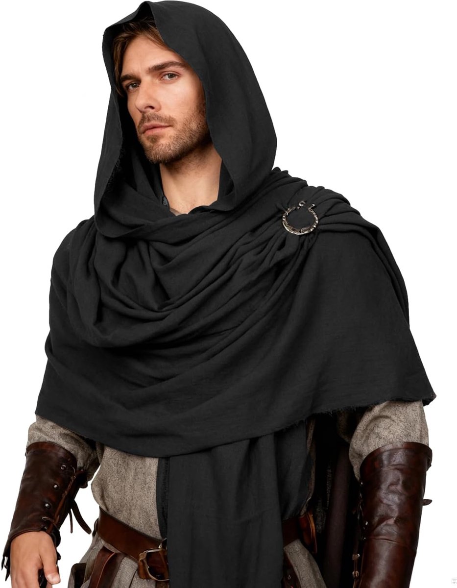 keland Middeleeuwse Sjaal Wrap Cover Up Lange Sjaal met Penannular Broche voor Vrouwen Mannen