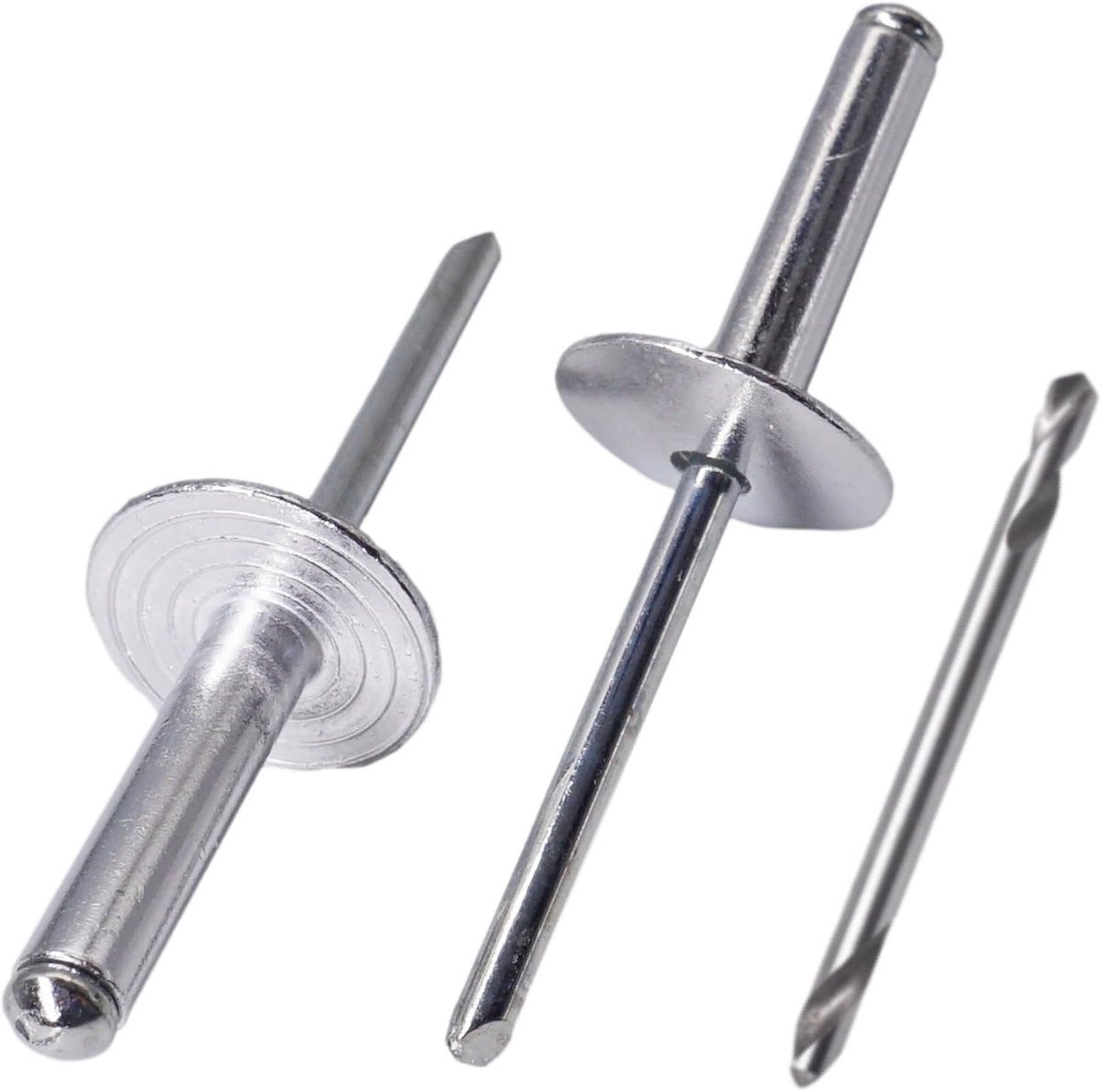(100 stuks) Grote flens aluminium blindklinknagels 4,8 x 20 mm, stalen doorn, aluminium blinde klinknagels, boor inbegrepen