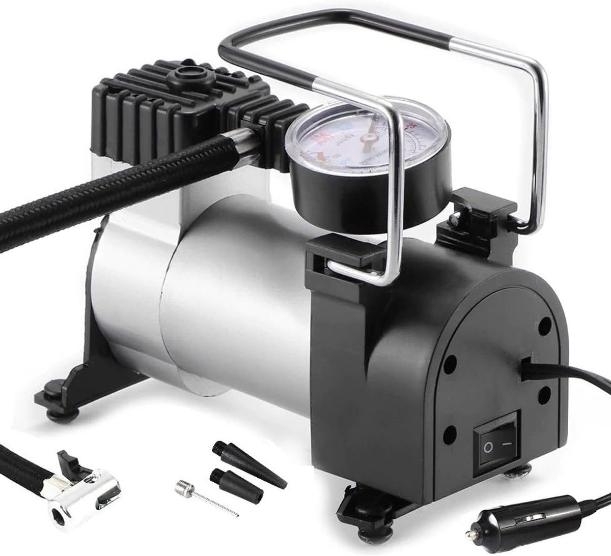 12V luchtcompressor met 3 ventieladapter, luchtcompressor voor fiets, auto, bal, motorfiets, luchtkussen en luchtbedden, autoluchtpomp, mini aluminium compressor, bandenpomp, bandenpomp