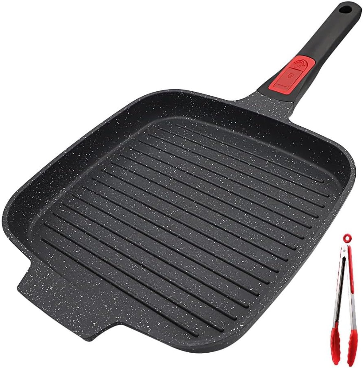 Bakplaat met afneembaar handvat, 26 cm gegoten aluminium antiaanbakpan voor inductiekookplaat, zwart | Vierkante grillpan van aluminium met antiaanbaklaag; geschikt voor inductie en met afneembare handgreep