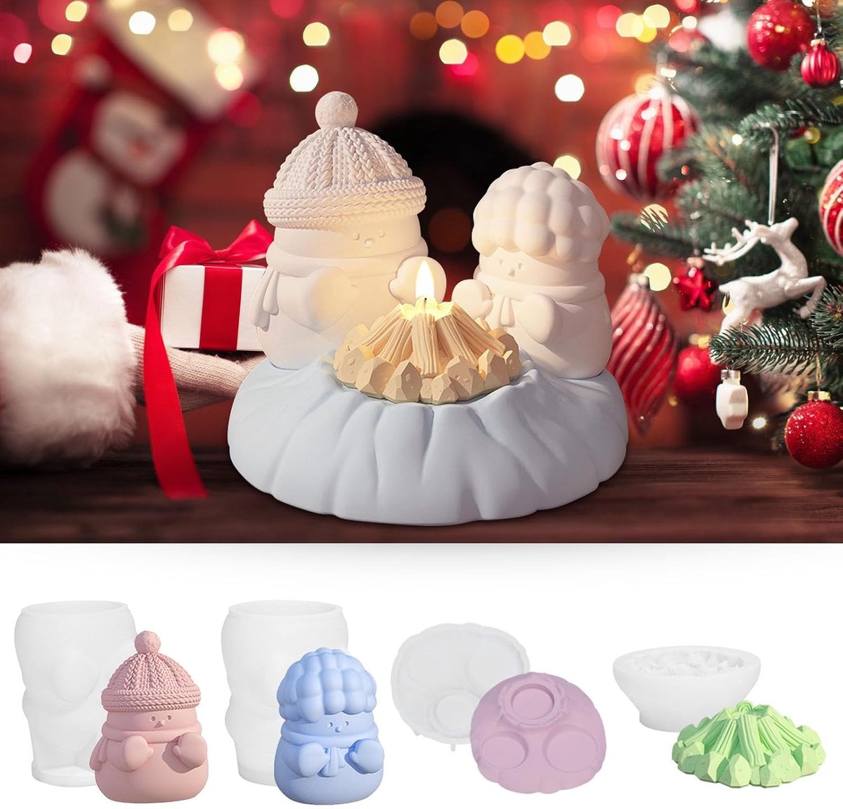 4 stuks 3D sneeuwpop kerstkaarsvorm, siliconen kaarsvorm, doe-het-zelf sneeuwpop, siliconen kaarsgietvorm, 3D kerstsneeuwpop, harsvorm, voor het gieten van kaarsen, zeep, handwerk