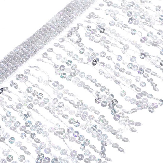 1 Iarde 15,24 cm pailletten, franjes, trim, pailletten, kant, glitter, franjes, trimband voor jurken, latin, dans, doe-het-zelf, naaien, handwerk, decoratief (zilver) — afbeelding 2