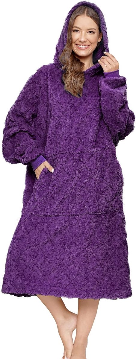 oversized draagbare deken hoodie voor vrouwen mannen, lange comfortabele sherpa-deken sweatshirt Ruige trui pluche warme gezellige deken één maat past iedereen