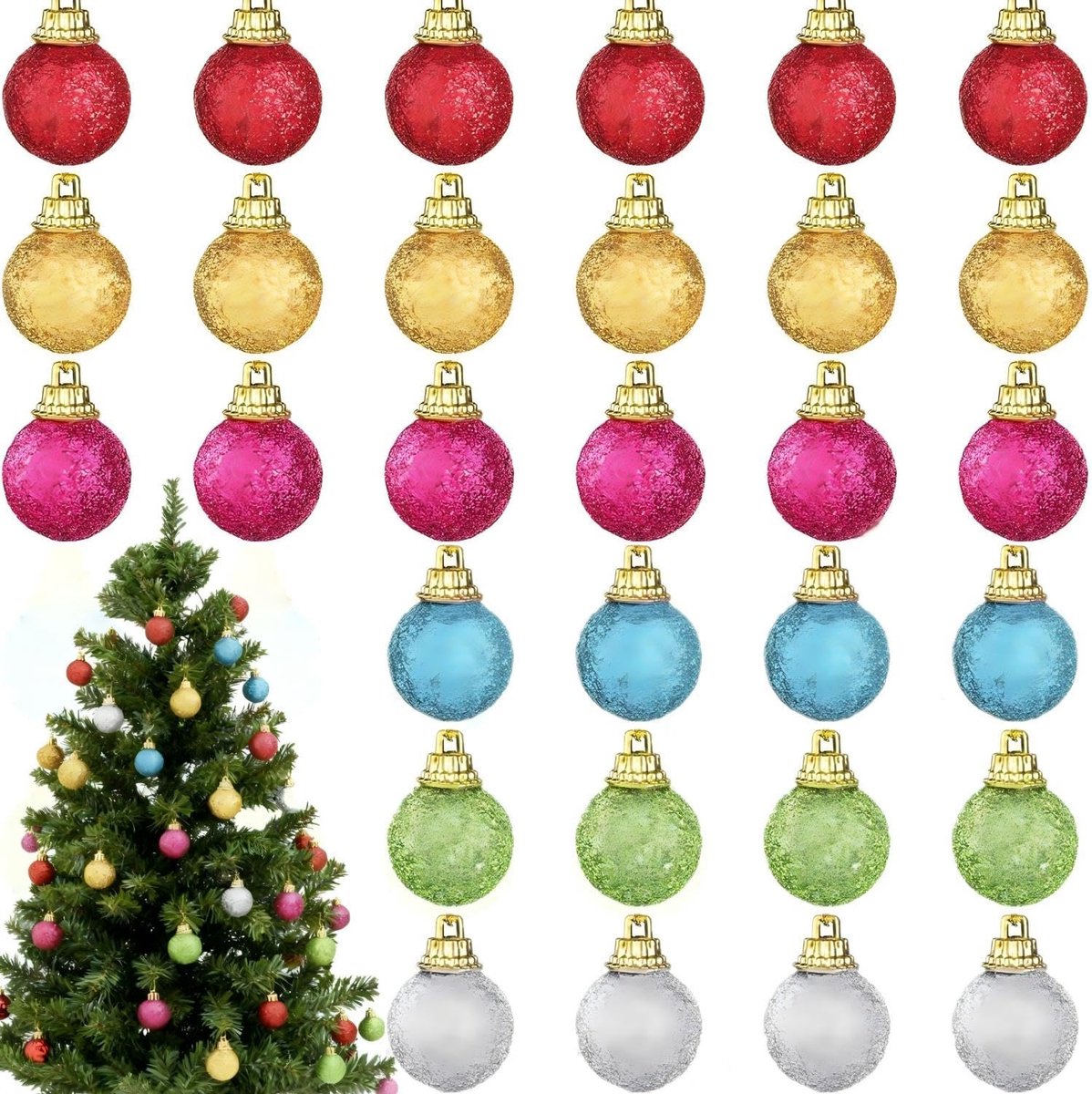 36 stuks kerstornamenten, mini-glitterballen, 2,5 cm, meerkleurig, schuimballen, hangende decoratie, mini-kerstboom, decoraties, kleine kerstdecoratie, feestaccessoires (diverse kleuren)
