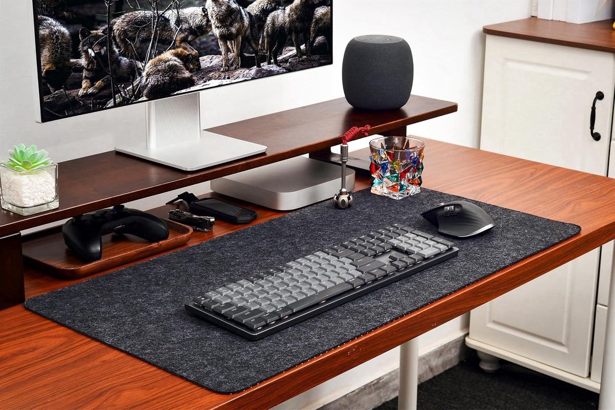vilten bureauonderlegger, 90 x 40 cm, antislip muismat XXL voor gaming/schrijven, organizer voor kantoor, waterdicht en krasbestendig, zwart