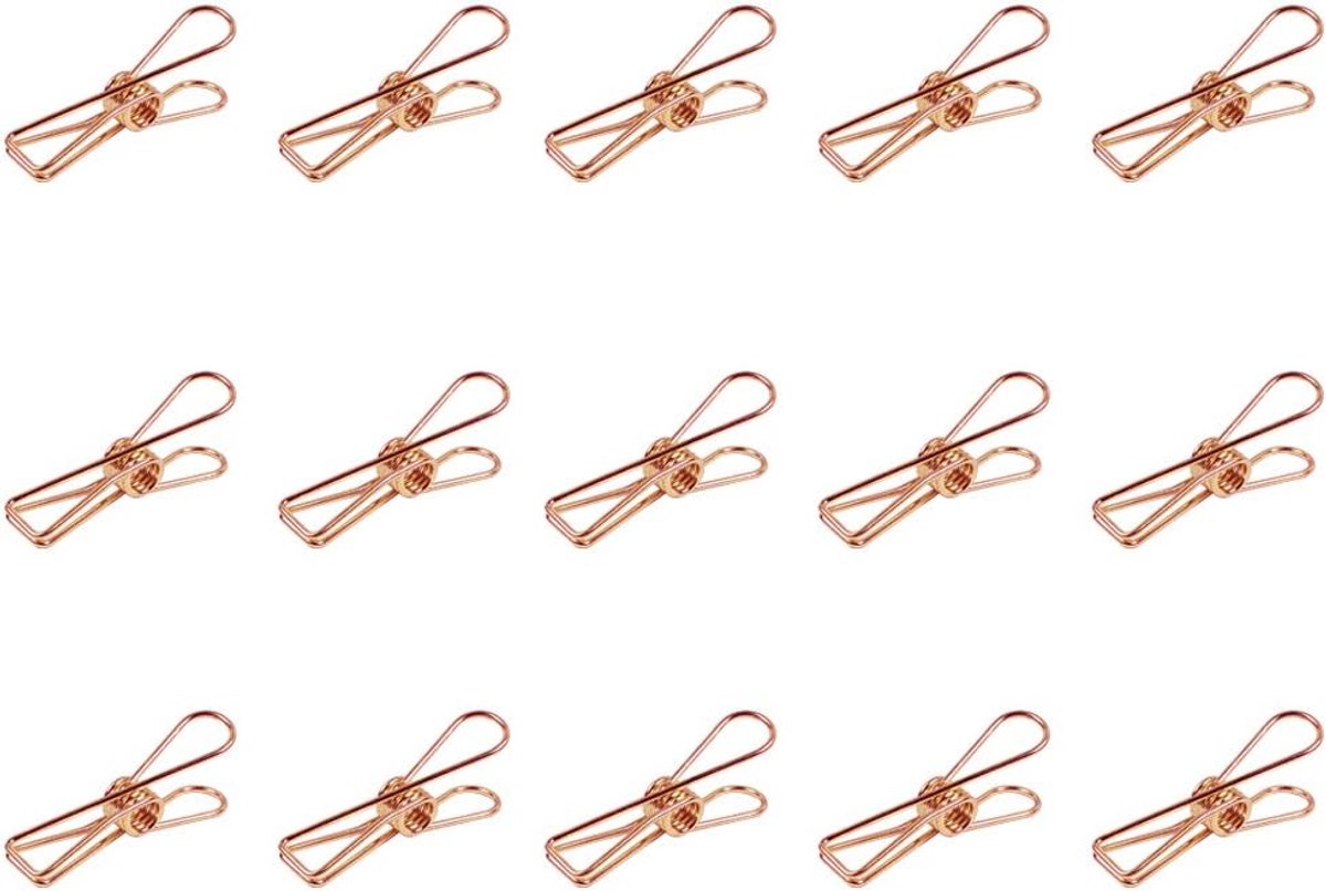 Pack van 15 metalen bindclips - Multi-Purpose Clothesline Utility Clips Rosegoud
