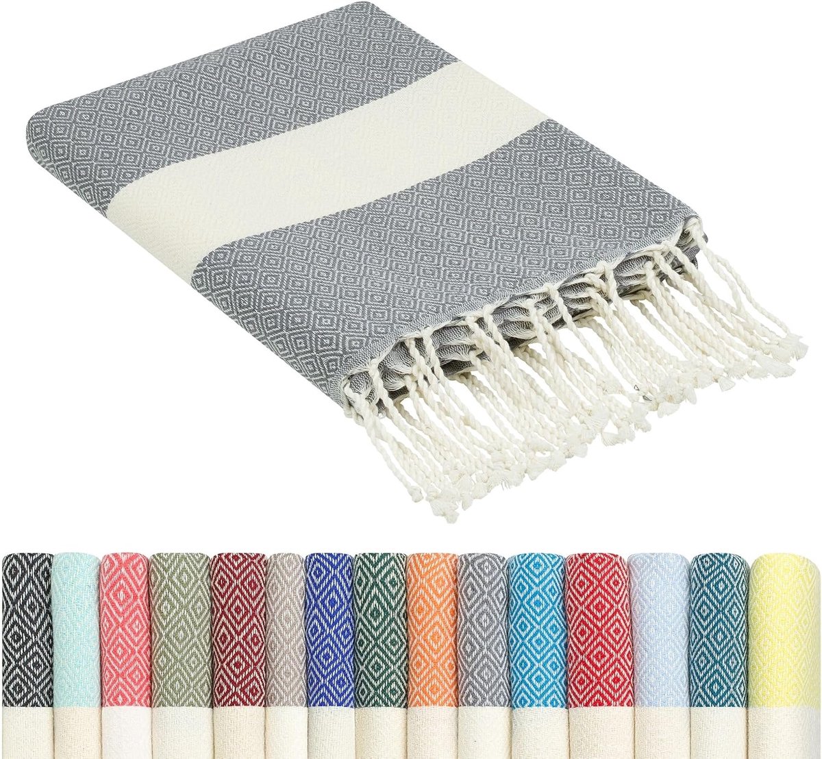 Strandlaken Fouta Doek en Deken: 100 x 200 cm Groot Compact Lang, Ietwat Dun, Katoen | Handdoek Capes, Picknickdeken, Hamamdoek Saunahanddoek, Badhanddoek, Boho Decoratieve Sofa Deken Dames Heren Yoga