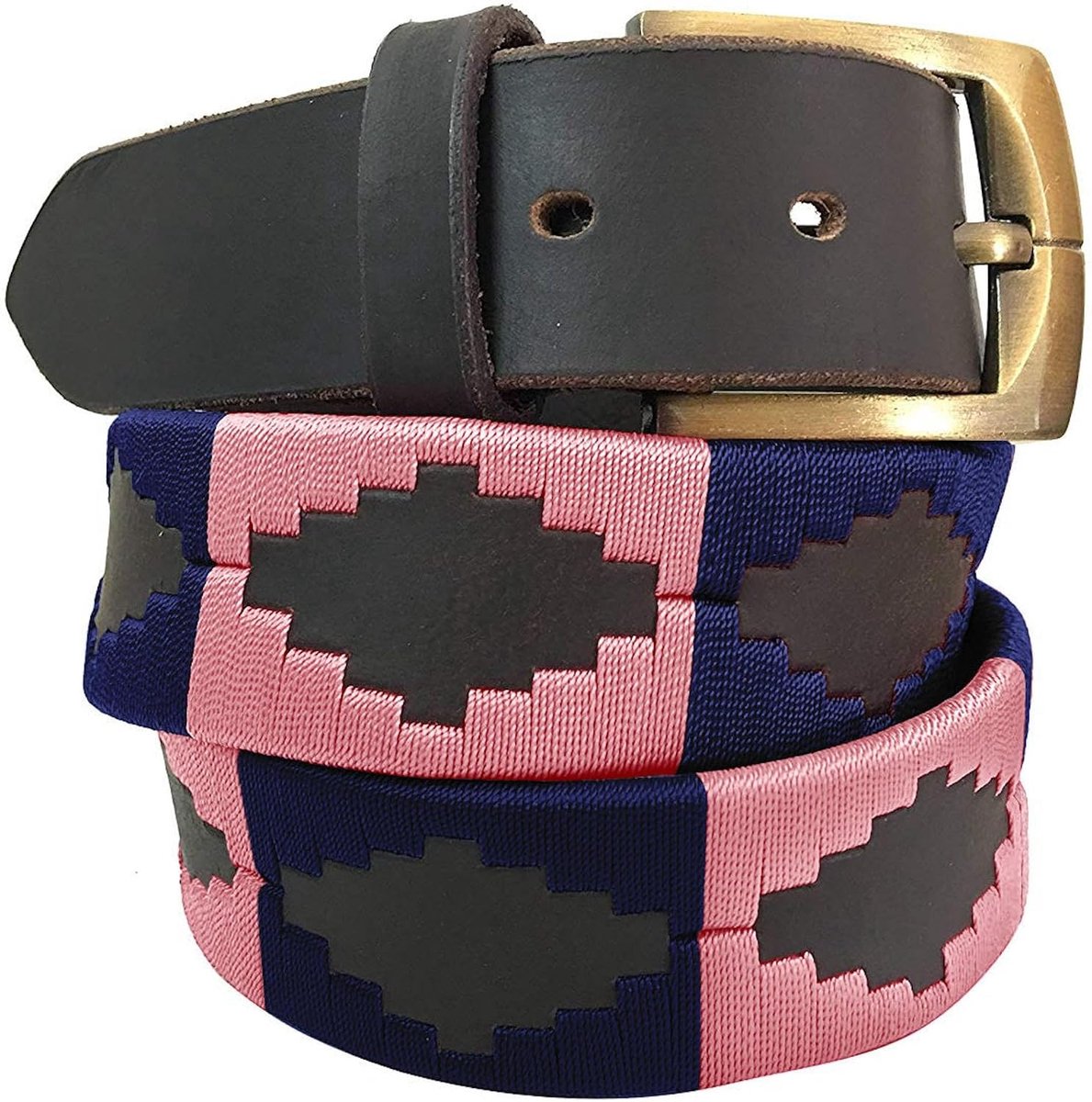 DIAZ Heren Dames Premium Unisex Bruin Leer Geborduurde Designer Polo Riem