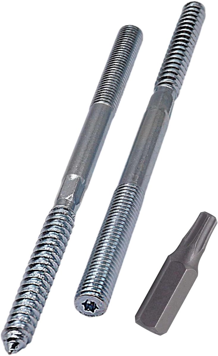 Stokschroeven M10 x 160 mm, plugschroeven met dubbele draad, dubbele kopbouten