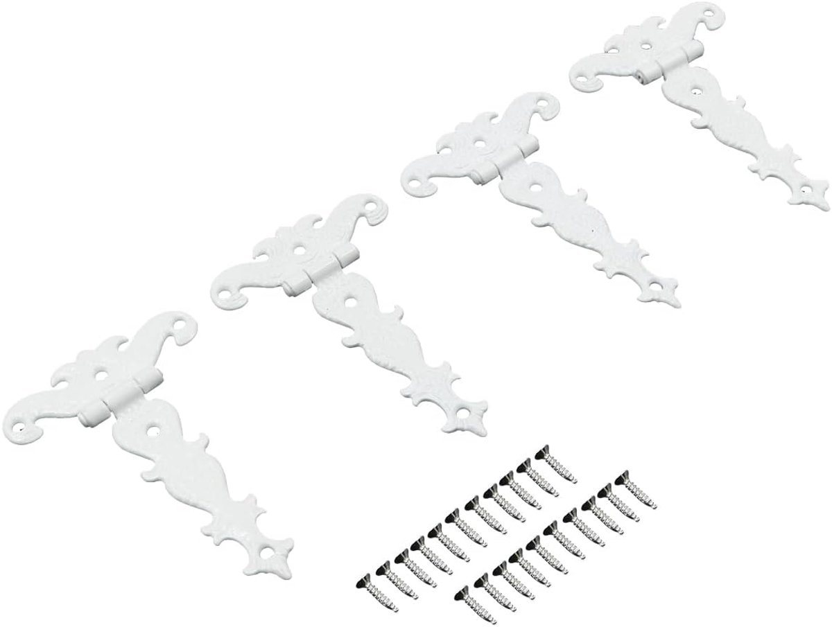 Scharnieren met schroeven, heavy duty zinklegering T-vormige gesneden scharnieren voor meubels, boekenplank, houten doos (wit)