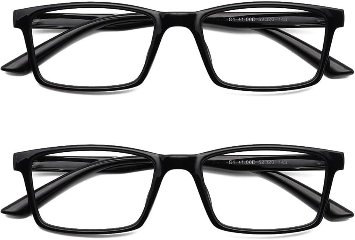 Stevige Leesbril met Blauwlichtfilter (2-pack), Lichte Leesbrillen （Breedte 139 mm）