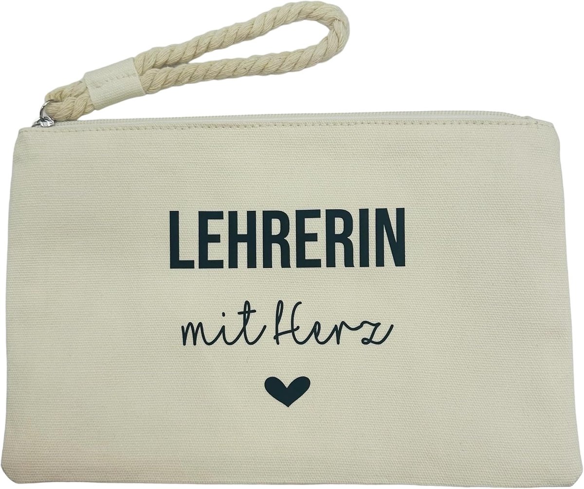 Lerares met hartvormige tas met handvat, cadeau voor leersters, klein bedankje, afscheidscadeau, crème, lichtgrijs