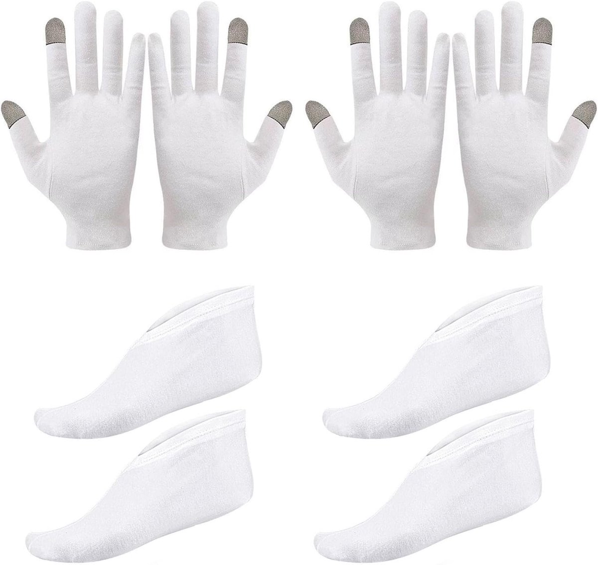 2 paar wit katoenen handschoenen en sokken, touchscreen-handschoenen, hand- en voetbescherming, uniseks, hydraterend